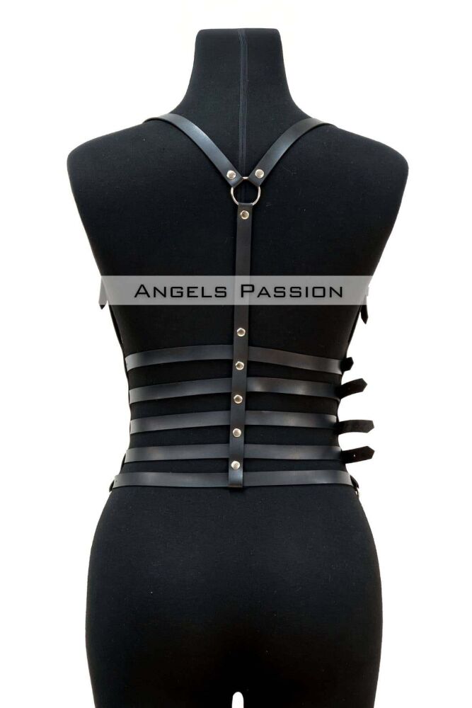 5 Rows Leather Belt With Chain Detail, Leather Corset Belt - 4