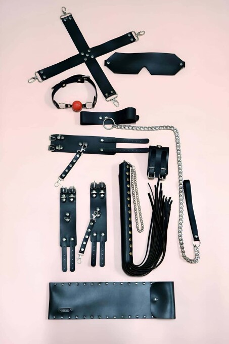 7-Piece Fancy Whip Handcuffs Set, Foot Clamps, Mask - 2