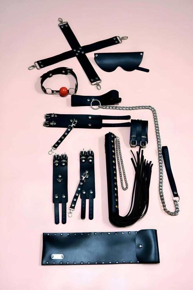 7-Piece Whip Handcuff Set, Mask, Mouth Ball - 2