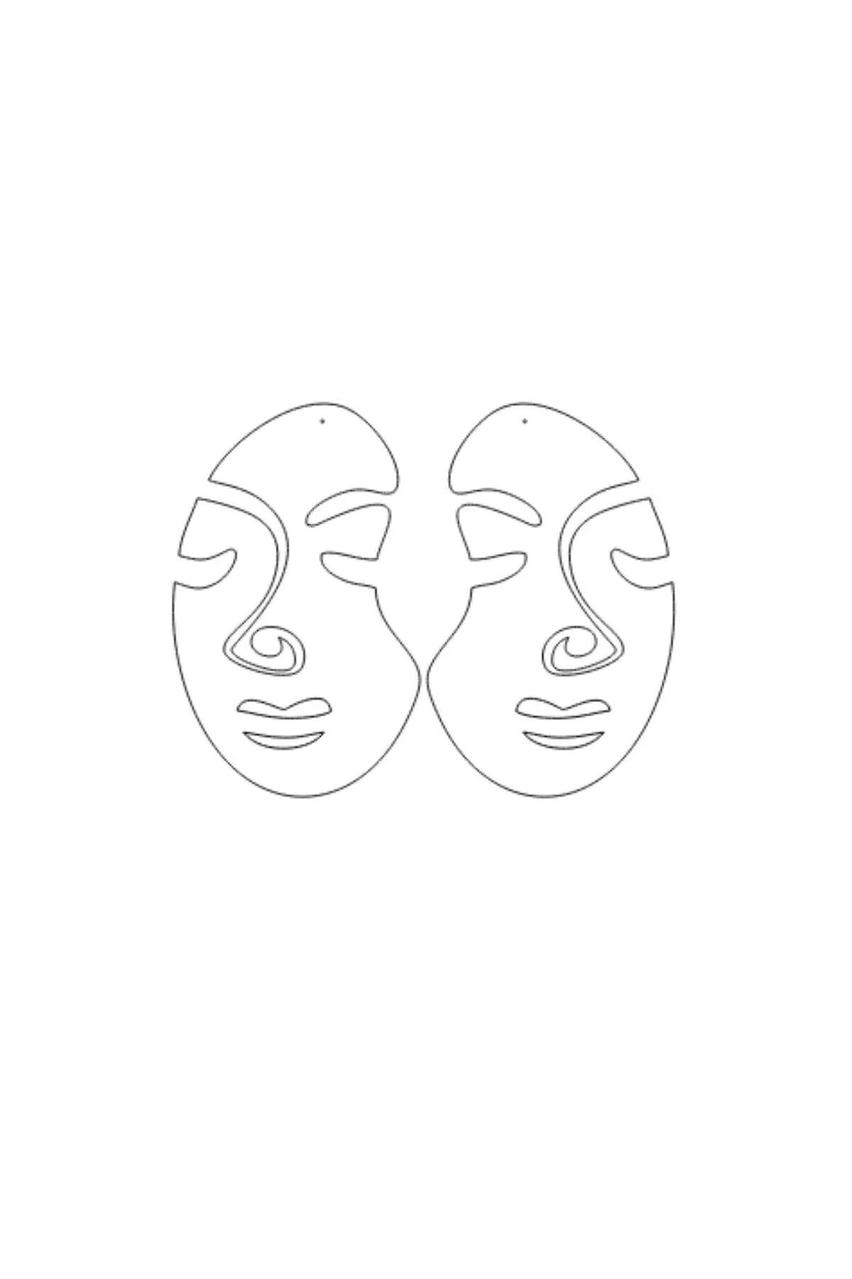 Side profile view of large flat white abstract face drop earring approximately 7 cm long
