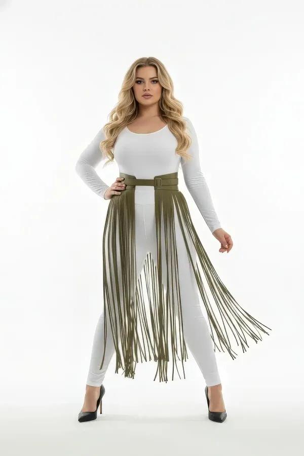High-Waist Faux Leather Fringe Harness Belt