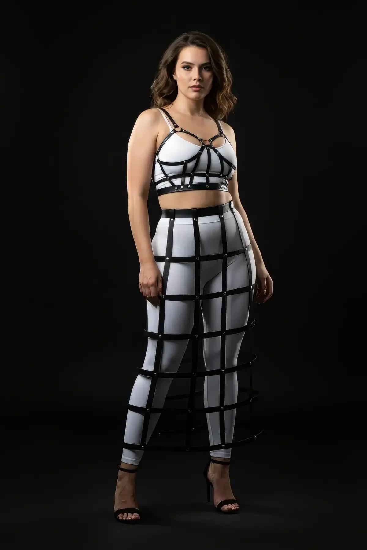 Full Length Cage Skirt Harness with Rivet Detail