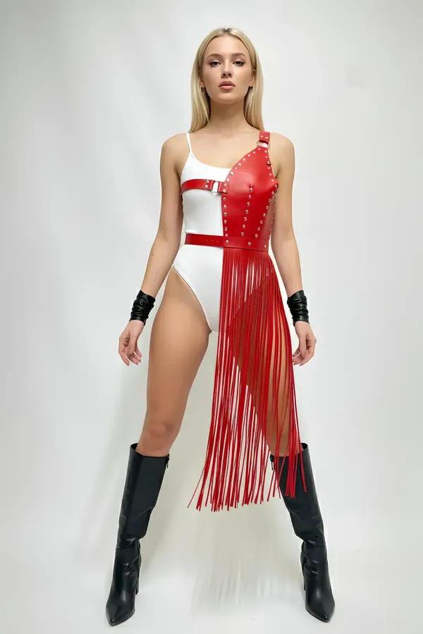 Asymmetrical Faux Leather Fringe Body Harness Skirt