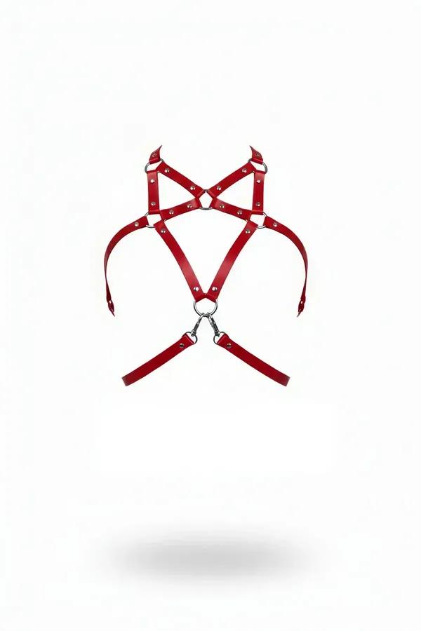 Red Faux Leather Chest Harness with O-Ring & Clasps