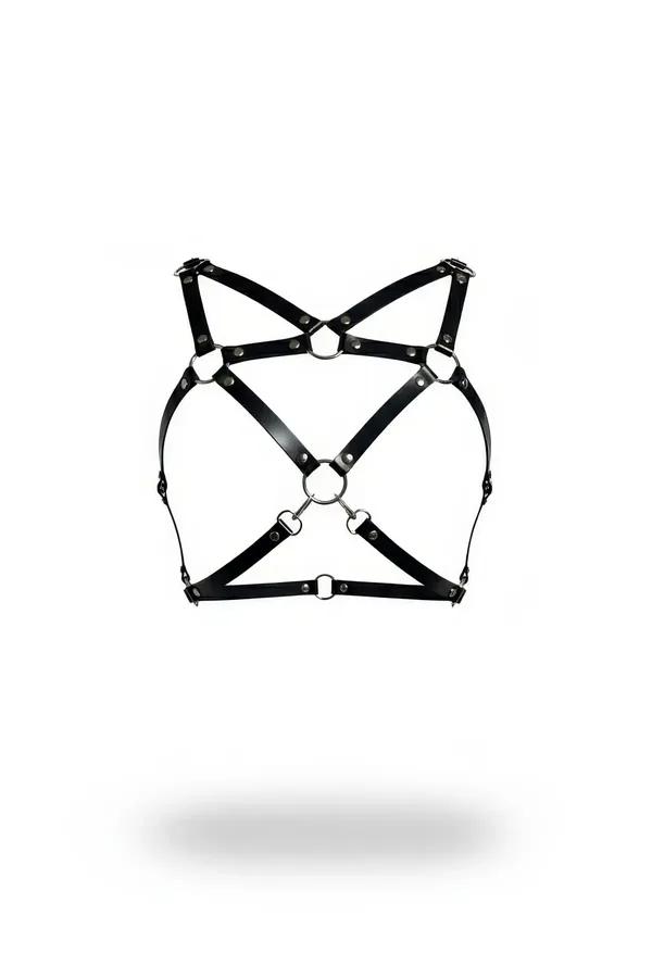Adjustable Faux Leather Cage Harness with Central O-Ring