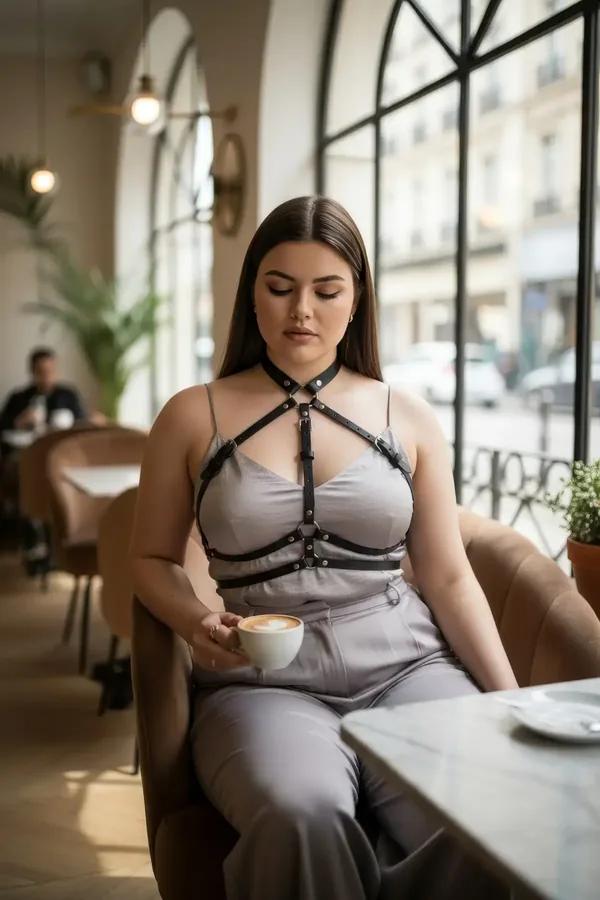 Adjustable Faux Leather Chest Harness with O-Ring Details