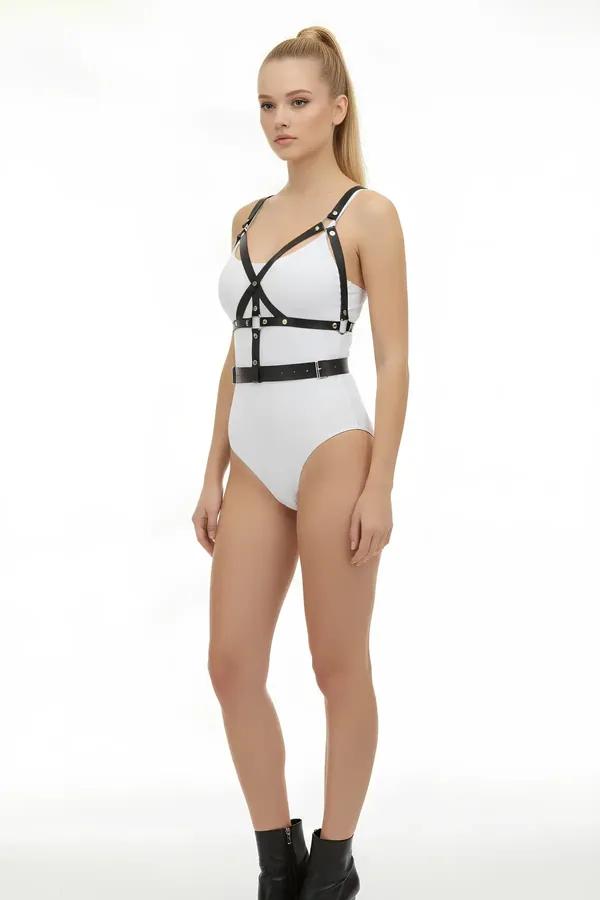Caged Body Harness with Adjustable Studded Waist Belt