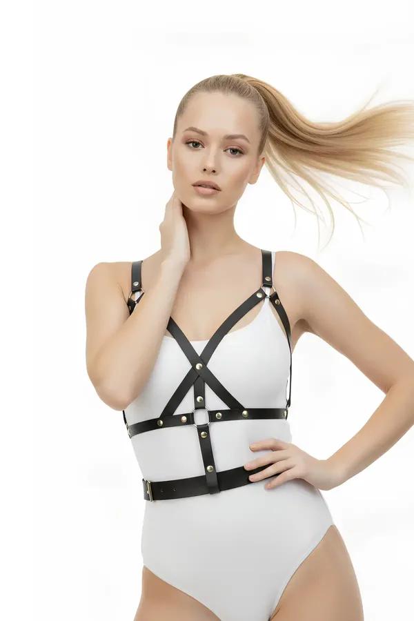 Caged Body Harness with Adjustable Studded Waist Belt