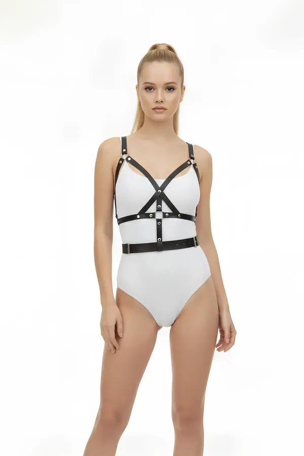 Caged Body Harness with Adjustable Studded Waist Belt