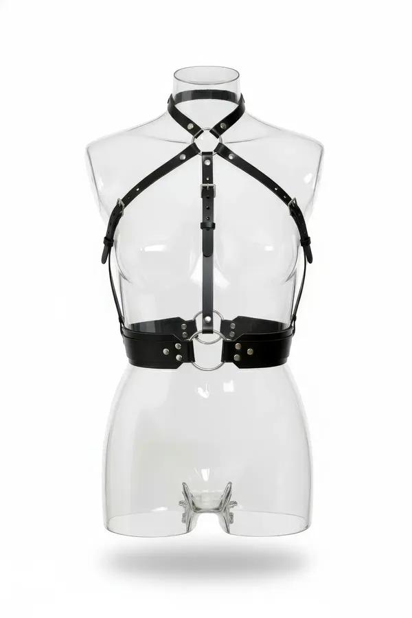 Choker Body Harness with X-Strap Chest and O-Ring Waist Belt