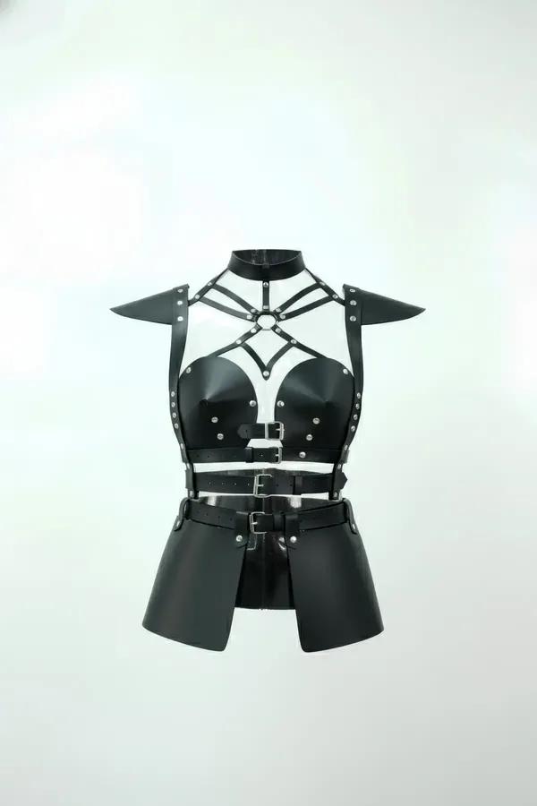 Studded Faux Leather Body Harness with Shoulder Armor