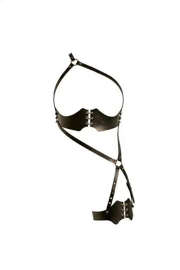 Faux Leather Harness with Stud Garter & O-Ring