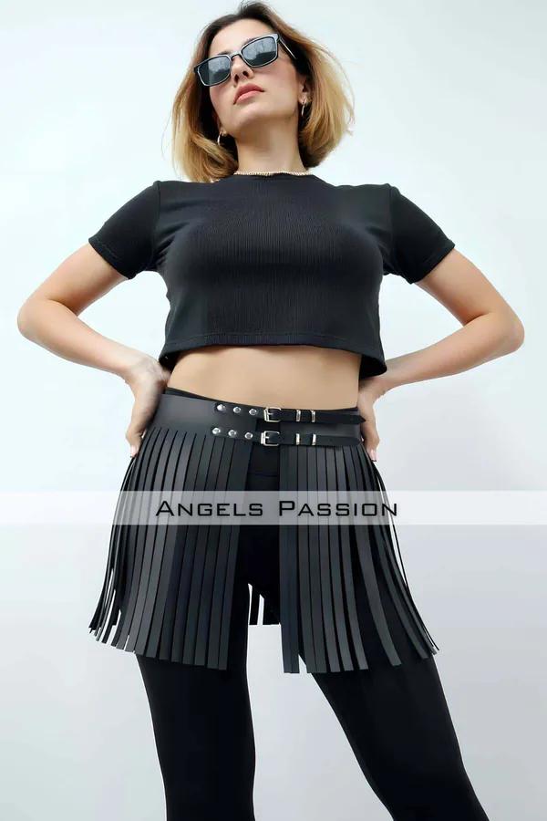Faux Leather Fringe Waist Skirt Belt
