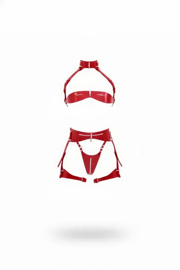 Red Halter Harness Bra & Garter Belt Lingerie Set