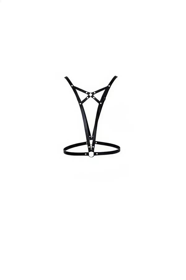 V-Strap Faux Leather Chest Harness with Waist Ring