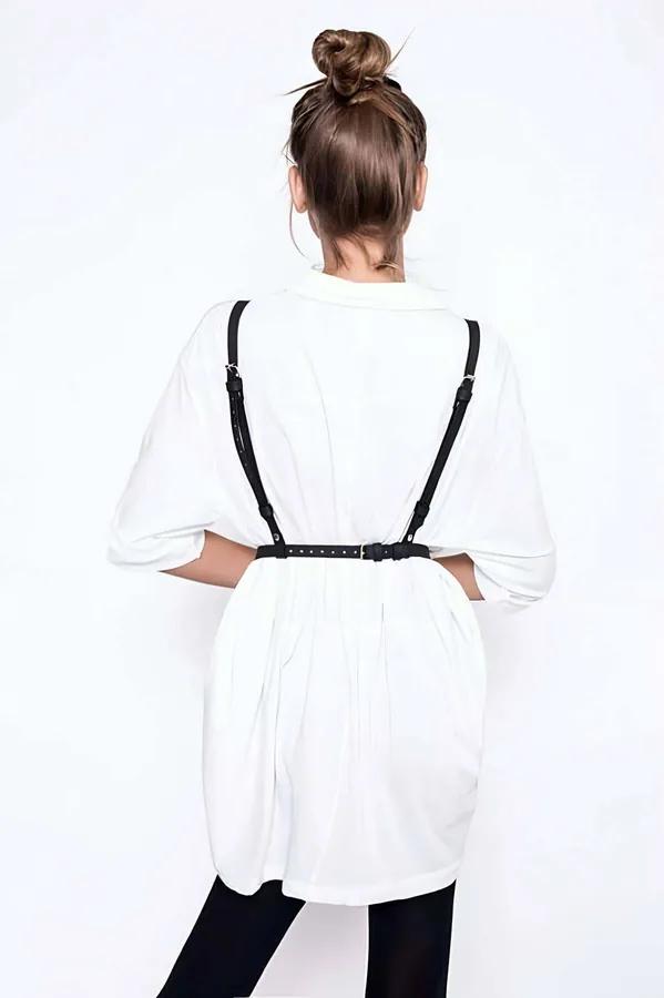 Adjustable Faux Leather Chest Harness with O-Ring