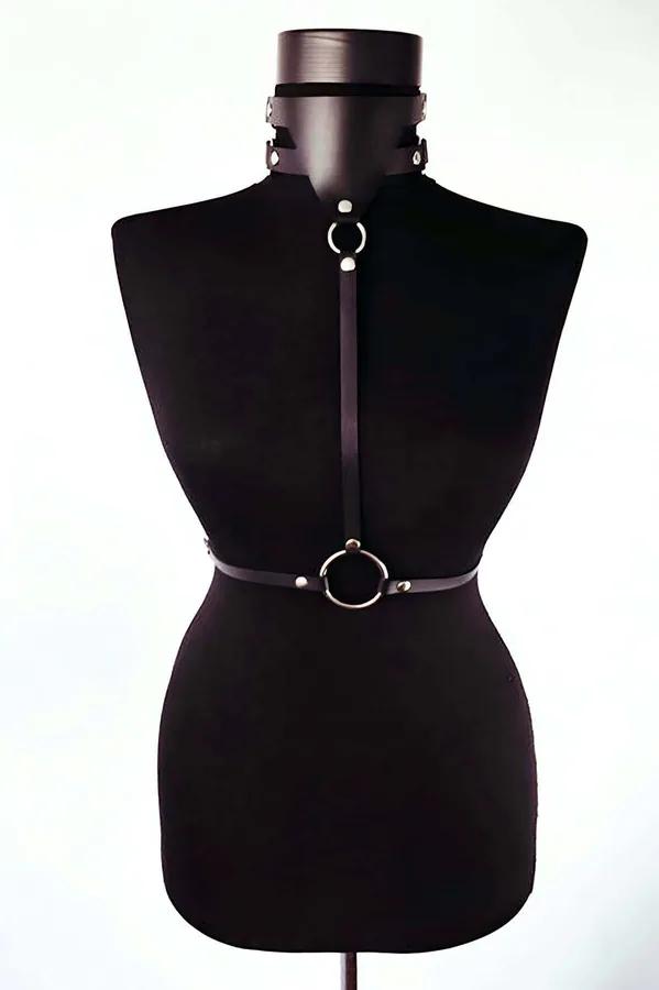 Faux Leather Harness with O-Ring & Choker Collar