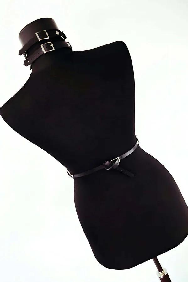 Faux Leather Harness with O-Ring & Choker Collar