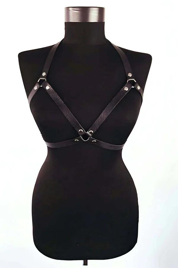 Strappy Faux Leather Body Harness with O-Ring Detail