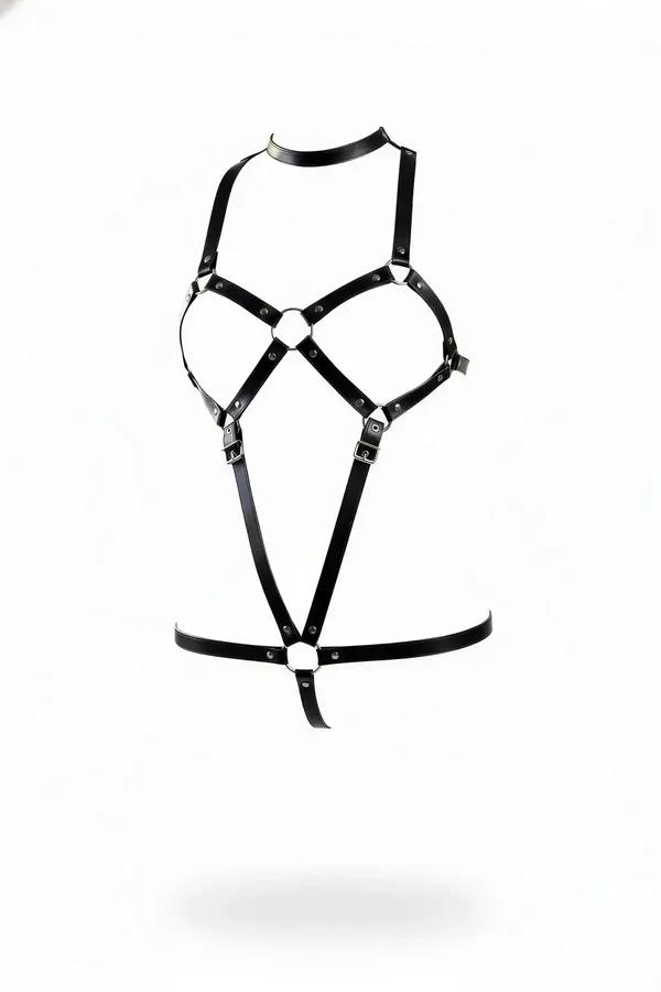 Black Faux Leather Body Harness with O-Ring Hardware