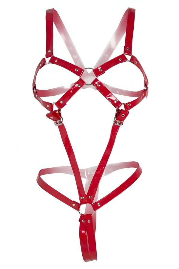 Glossy Red Full Body Harness with O-Ring Design