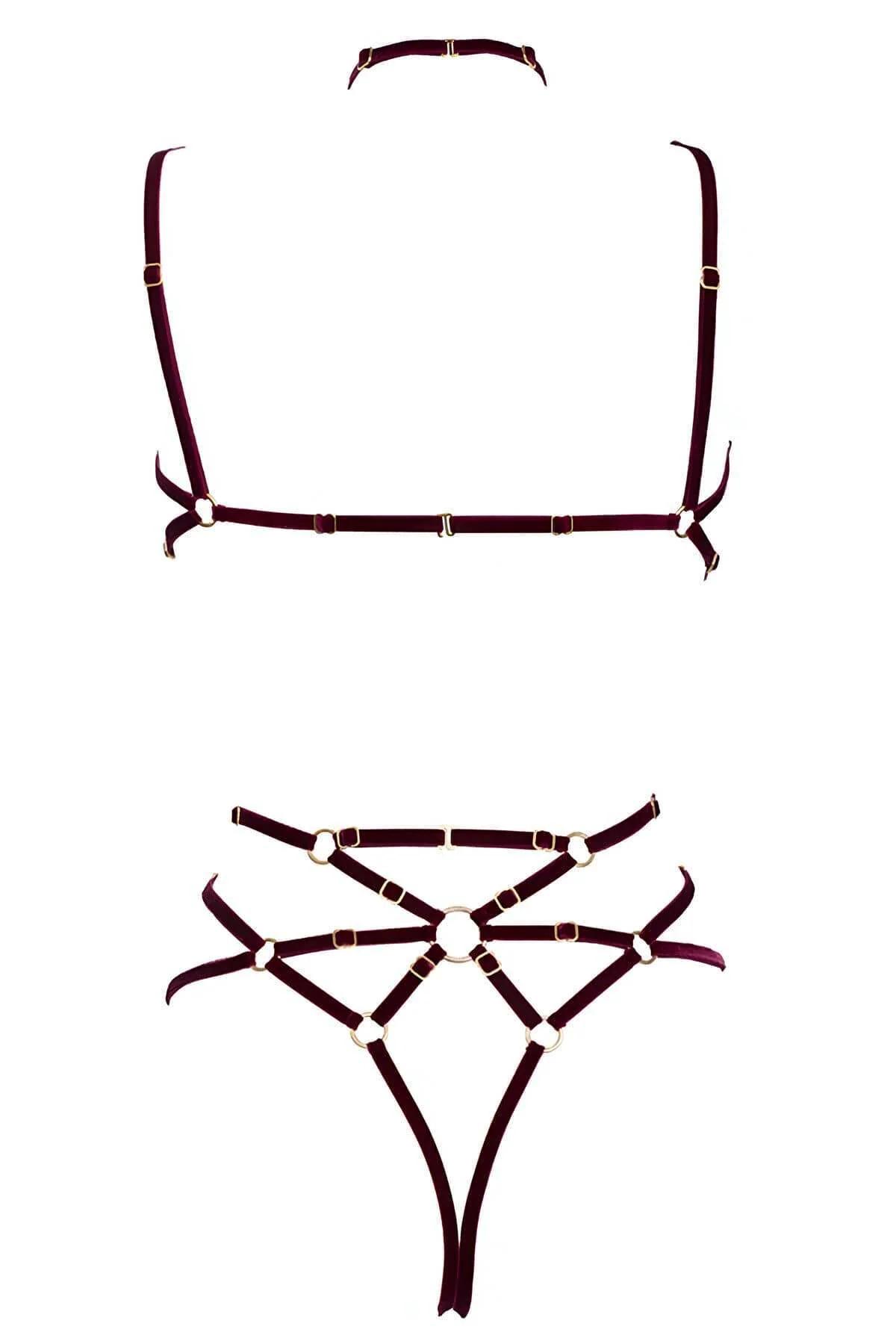 Sexy Body Harness Lingerie - Velvet Strappy Caged Adjustable