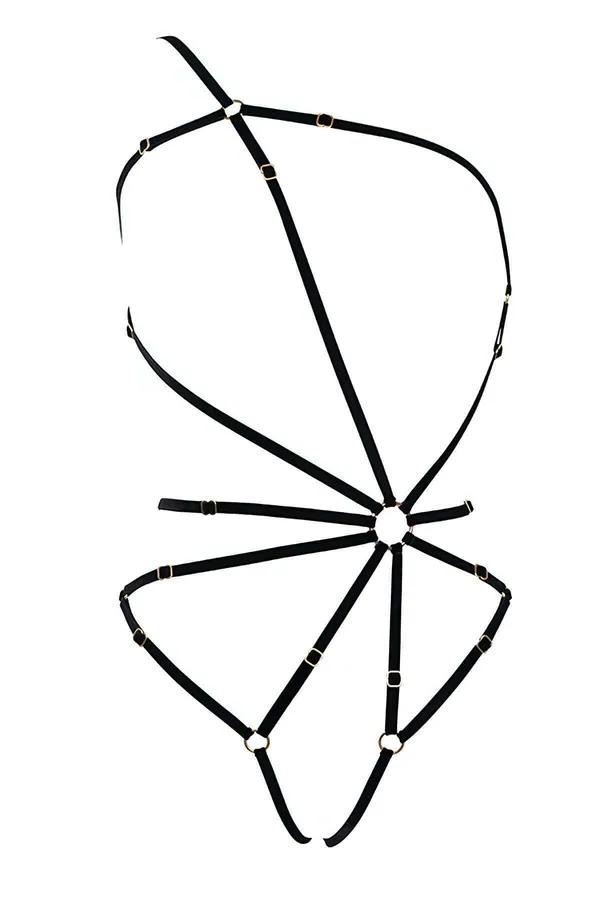 Adjustable Elastic Strappy Body Harness with O-Ring Center