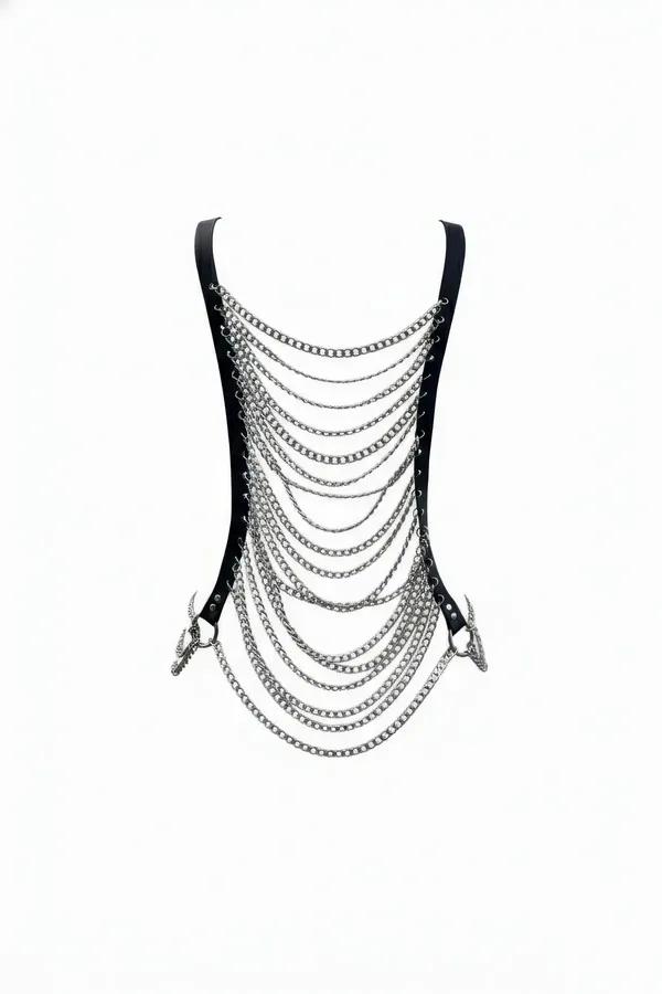 Waterfall Chain Body Harness with Cascading Silver Chains