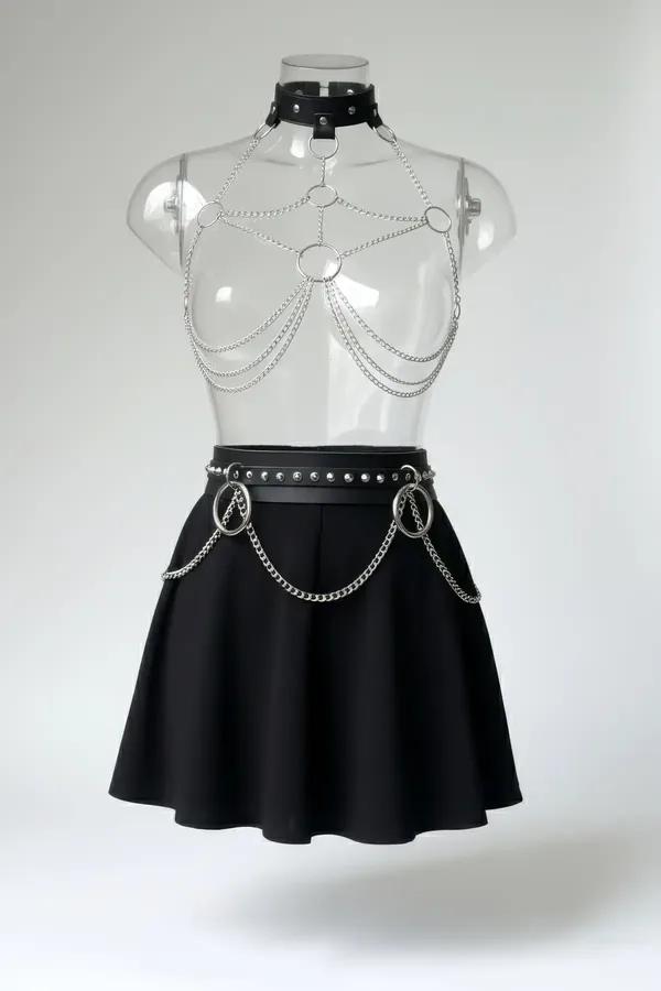 Silver Chain Body Harness with Studded Choker