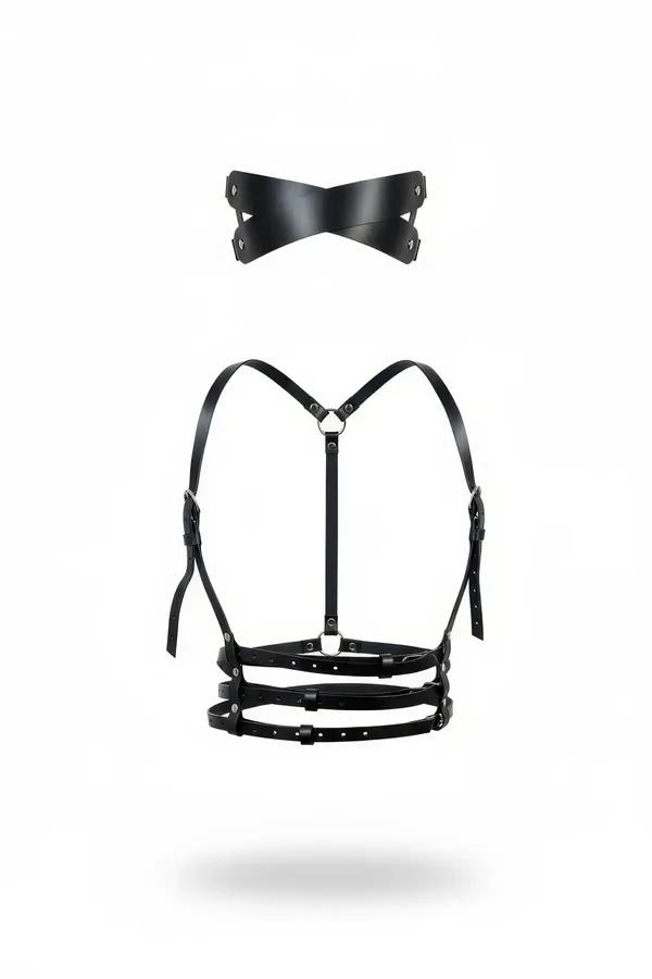 Adjustable Black Chest Harness with Triple Underbust Straps