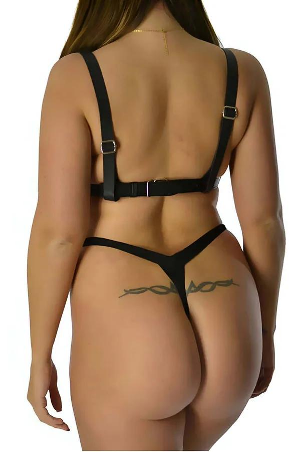 Faux Leather Chain Body Harness with O-Ring