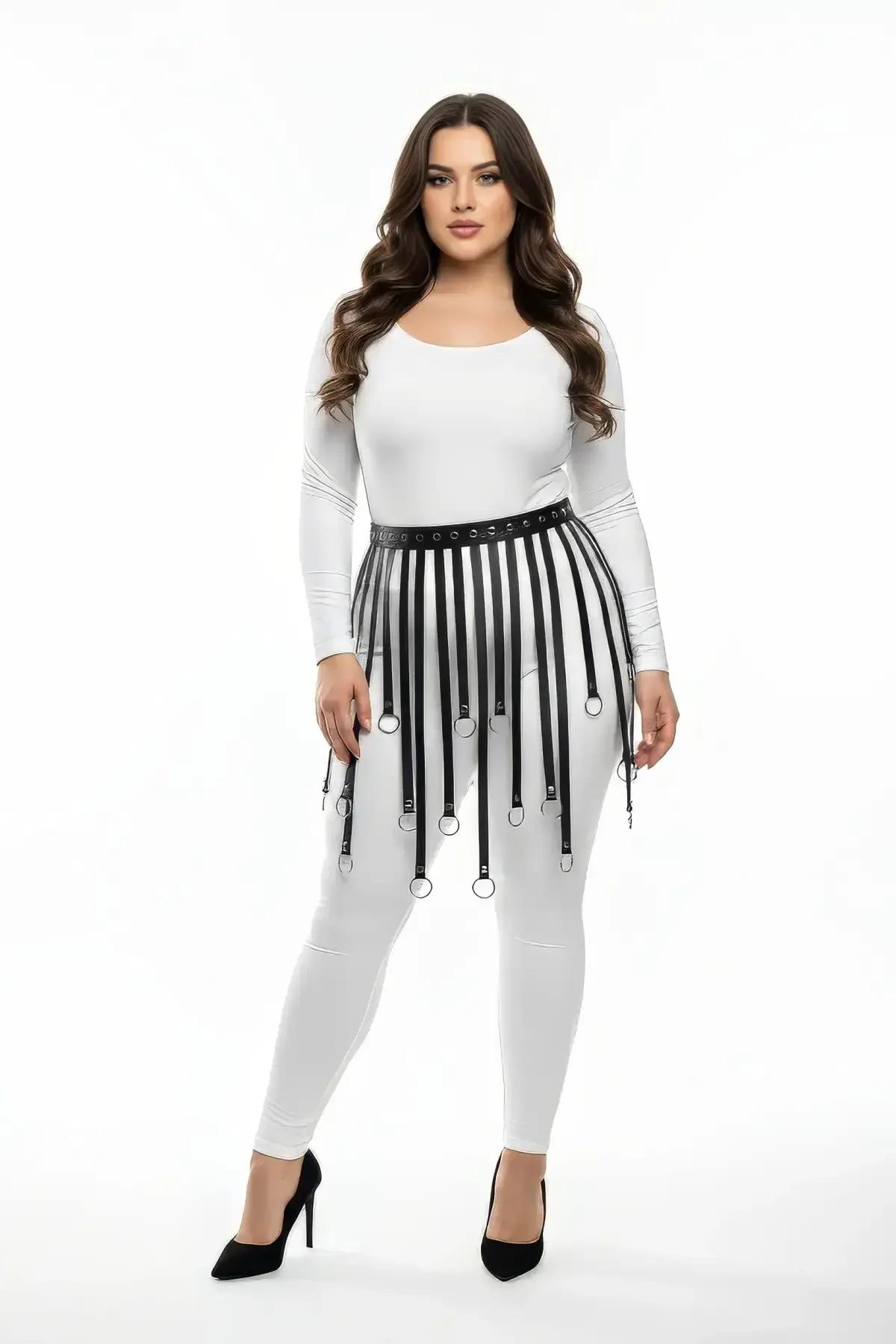 Cascading O-Ring Faux Leather Skirt Harness