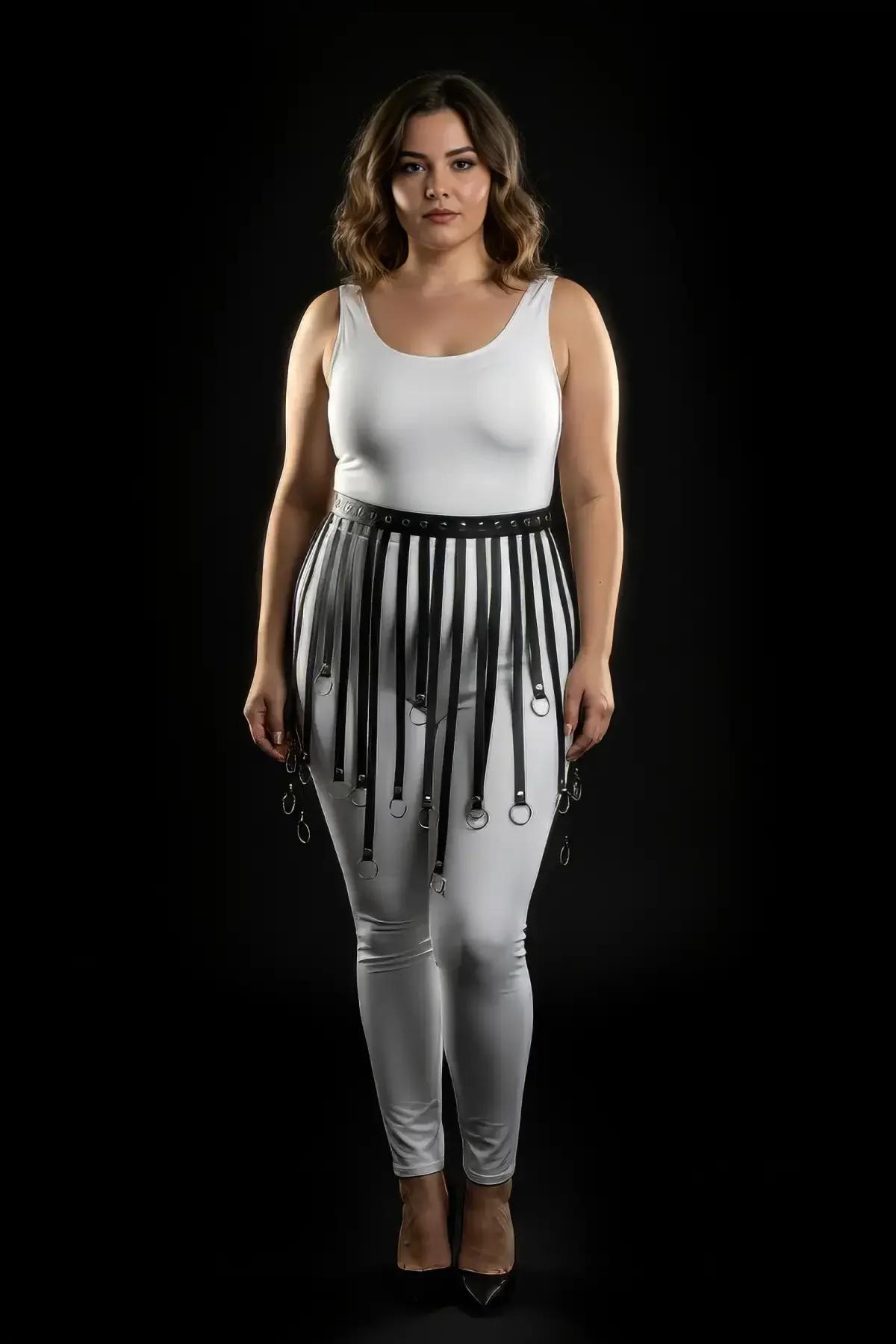 Cascading O-Ring Faux Leather Skirt Harness