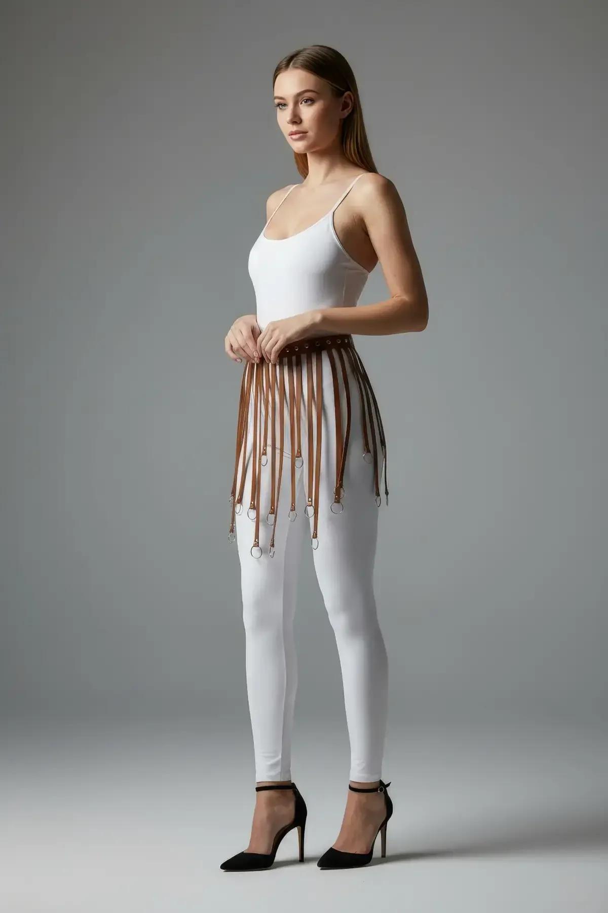 Faux Leather Waist Harness with Draping Straps & O-Rings