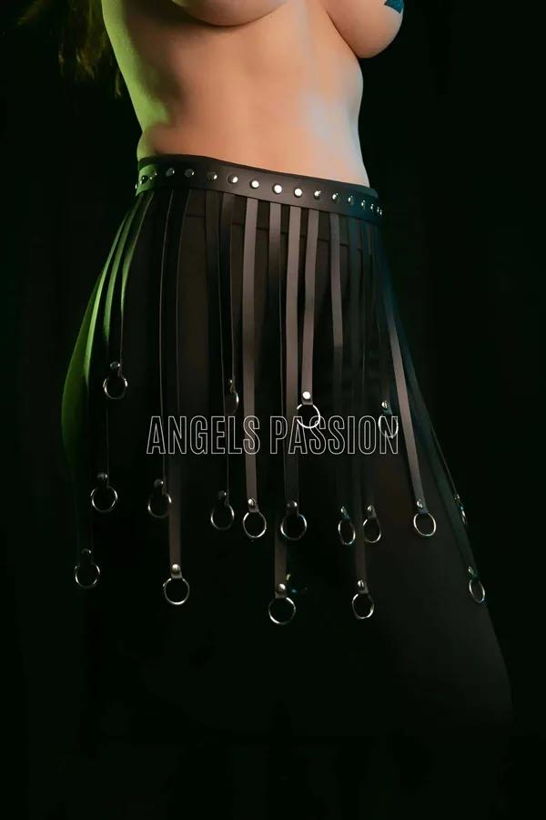 Faux Leather Fringe Skirt with Multiple O-Rings