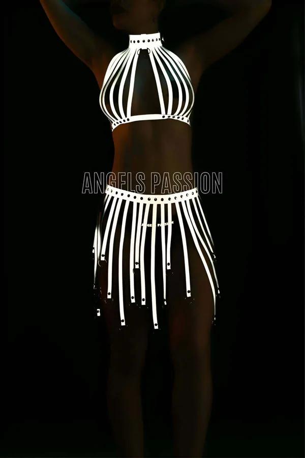 Reflective Halter Harness & Fringe Skirt Set