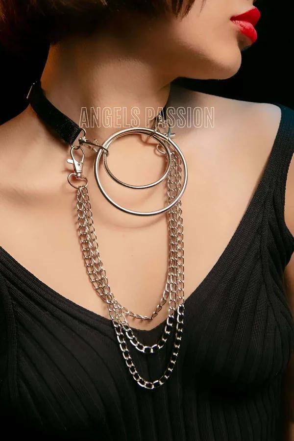 Choker Necklace with Layered Chains & O-Rings