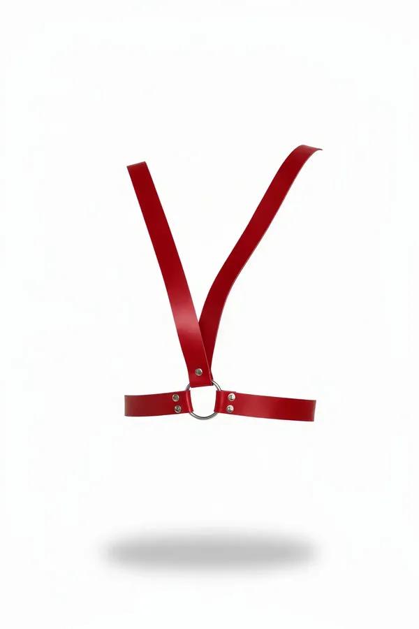 Minimalist Red Faux Leather Chest Harness with O-Ring