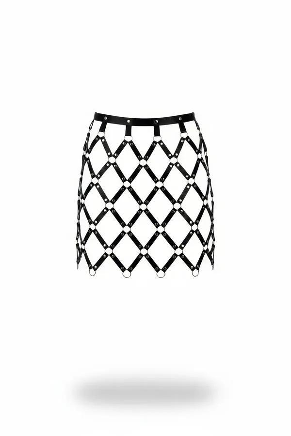 Faux Leather Cage Mini Skirt with O-Rings