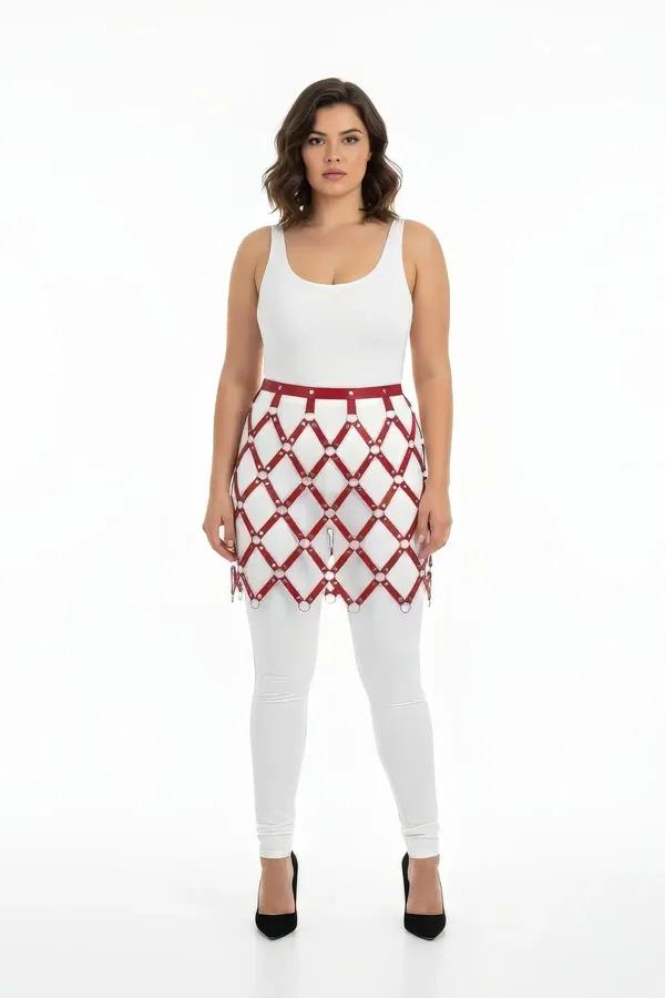 Geometric Faux Leather Harness Skirt with O-Rings