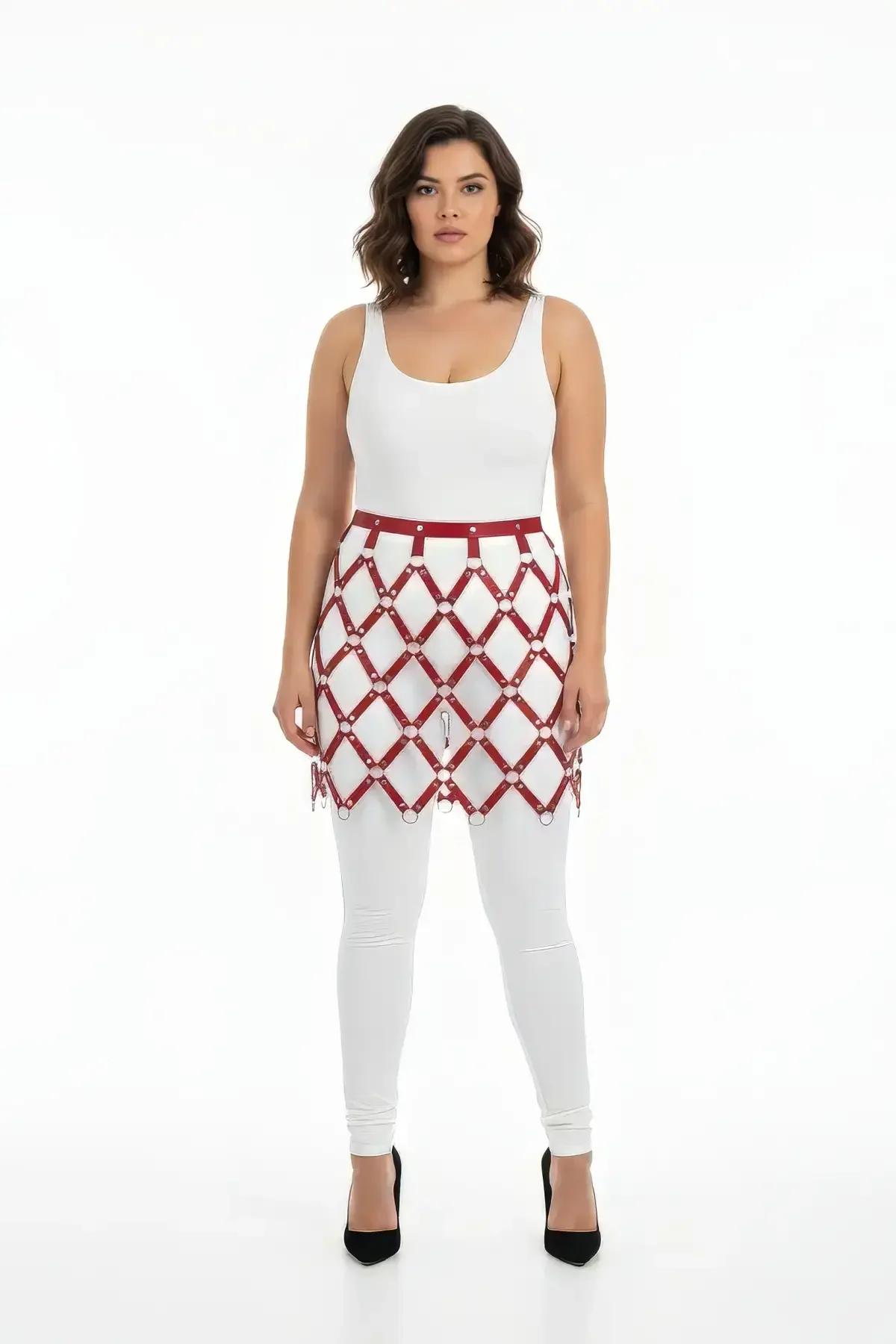 Geometric Faux Leather Harness Skirt with O-Rings