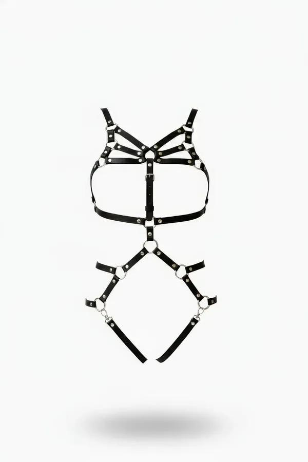Strappy Full Body Harness with O-Ring Accents