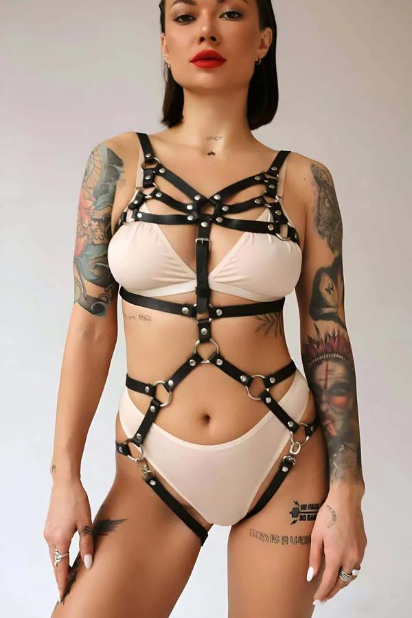 Strappy Full Body Harness with O-Ring Accents