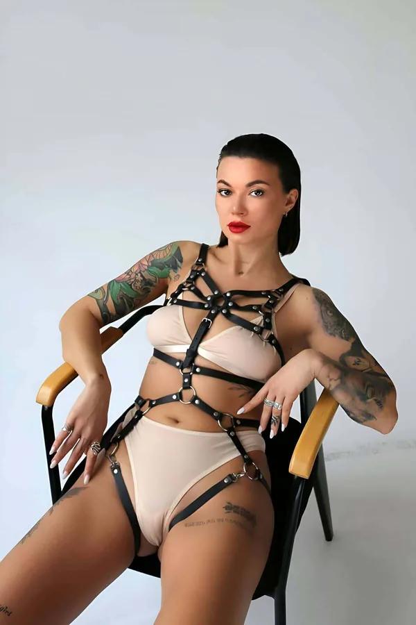 Strappy Full Body Harness with O-Ring Accents