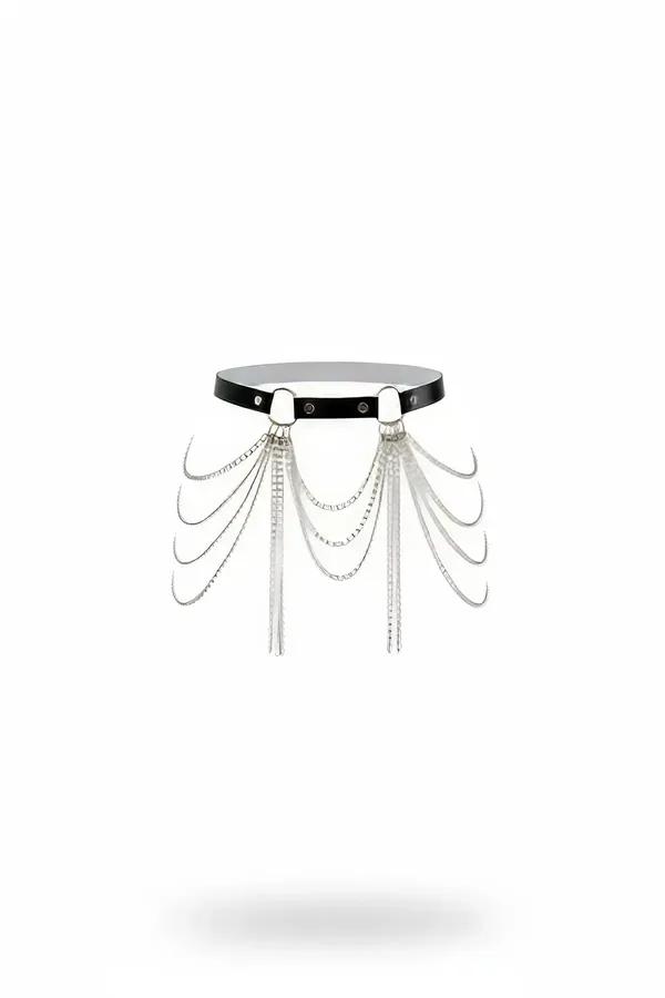 Faux Leather Waist Harness with Cascading Silver Chain Fringe