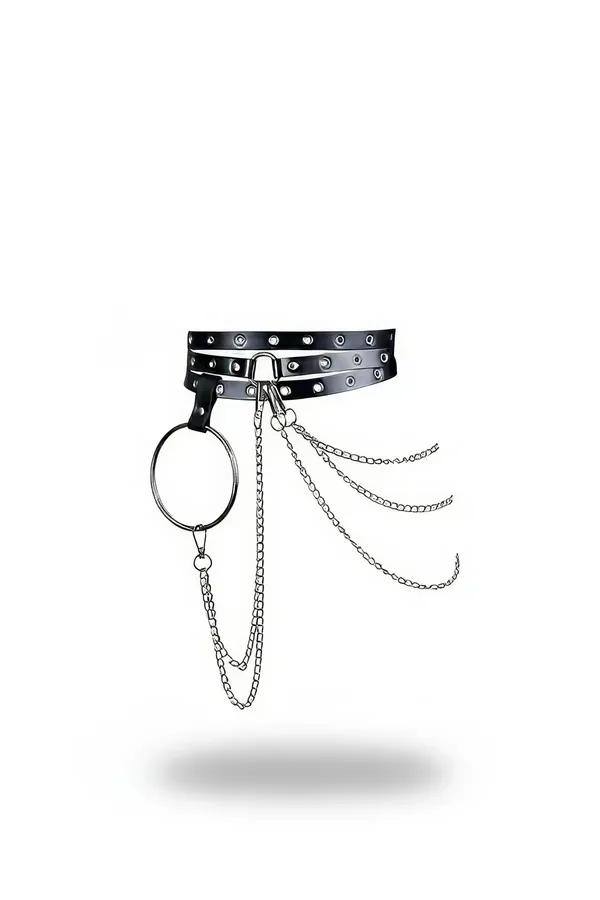 Triple-Strap Faux Leather Waist Harness with O-Ring Chains