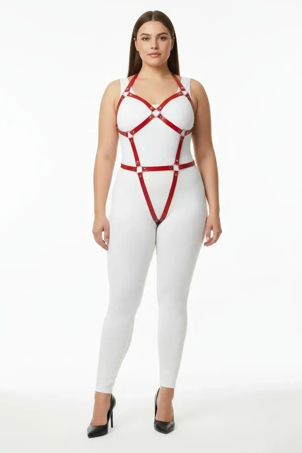 Full Body Harness with O-Ring Detail Red