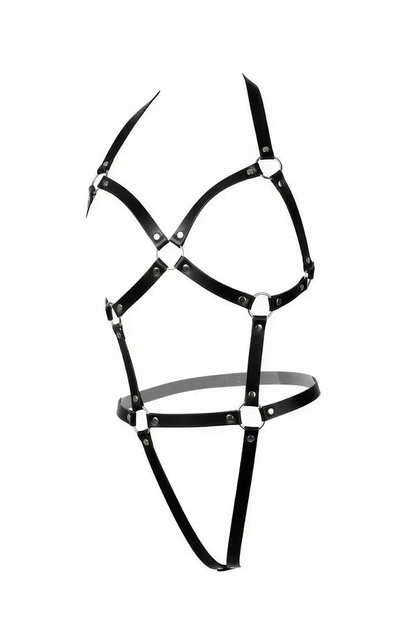 Adjustable Faux Leather Body Harness with O-Ring Detail