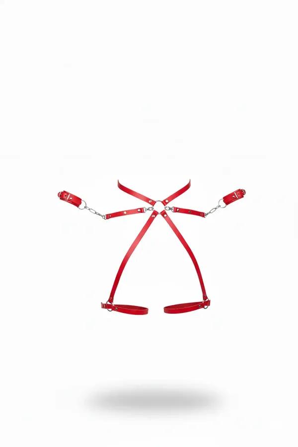 Red Harness Body Set with Detachable Chain Cuffs