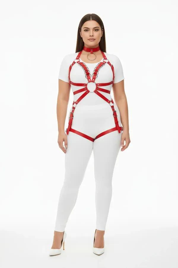 Red Strappy Full Body Harness with O-Ring